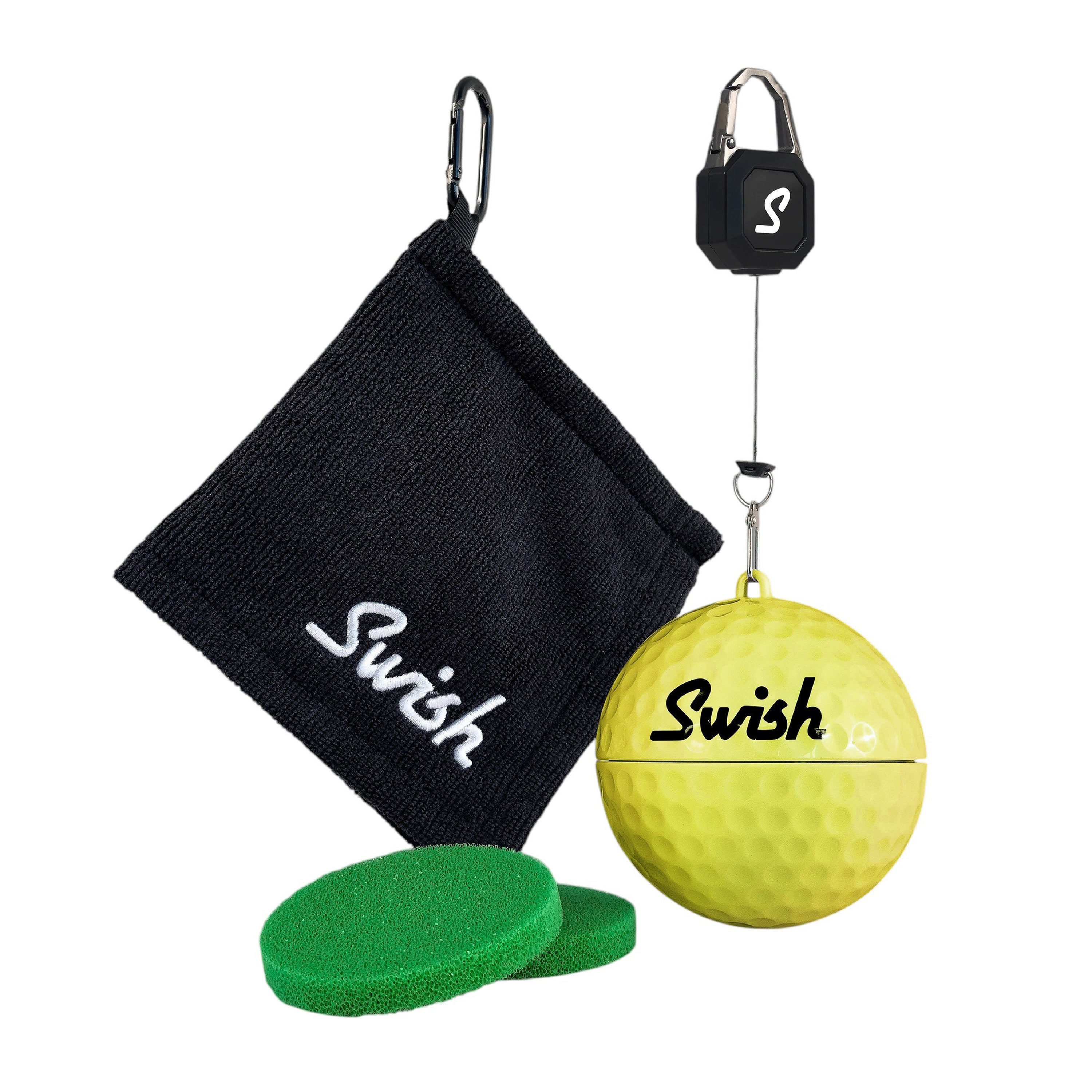 Yellow Swish golf ball cleaner with Pouch