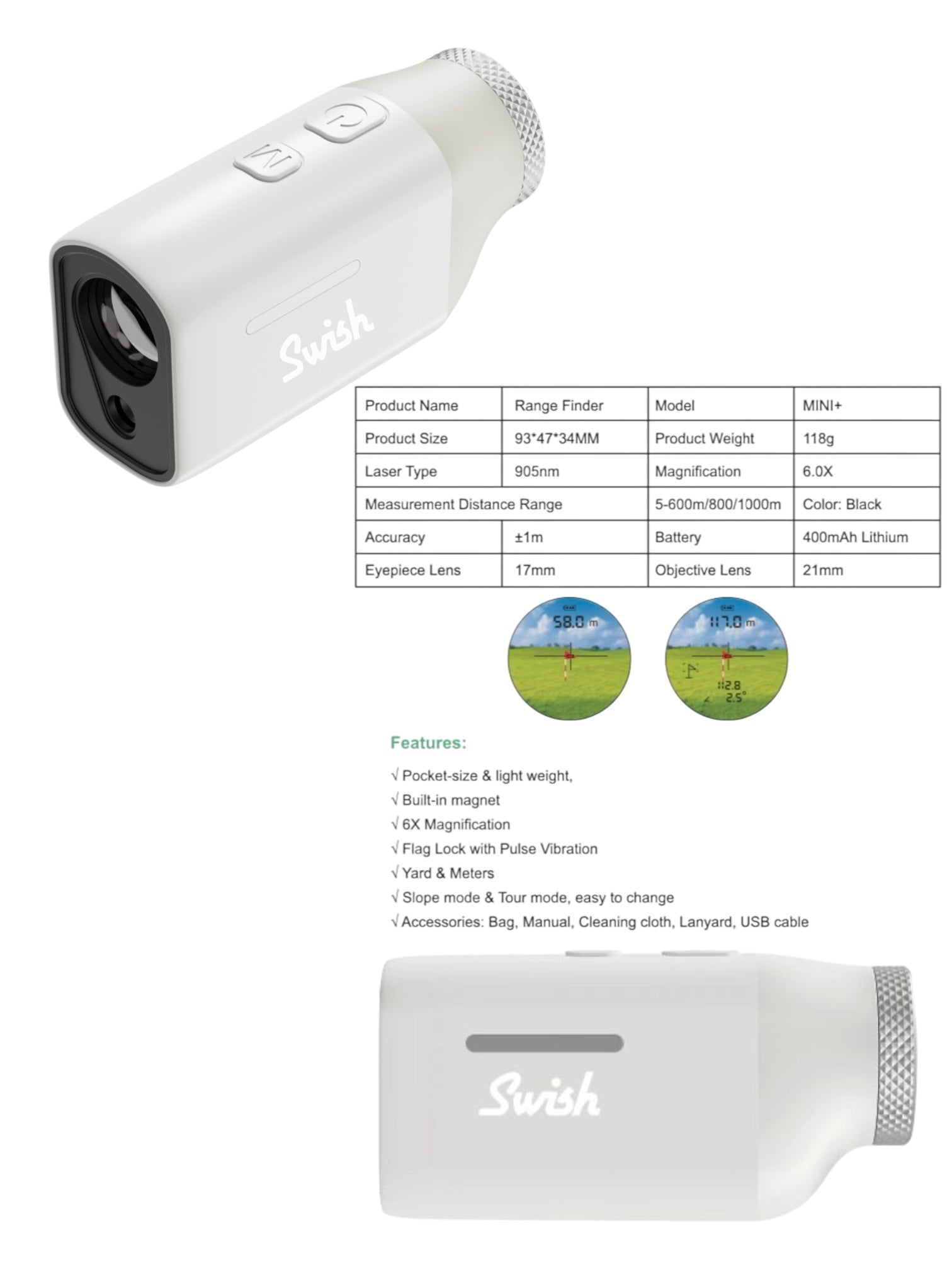 Swish MINI+ rangefinder pocket size
