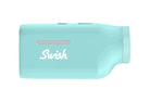 A compact Swish range finder in a light teal color with a sleek, pocket-size design.