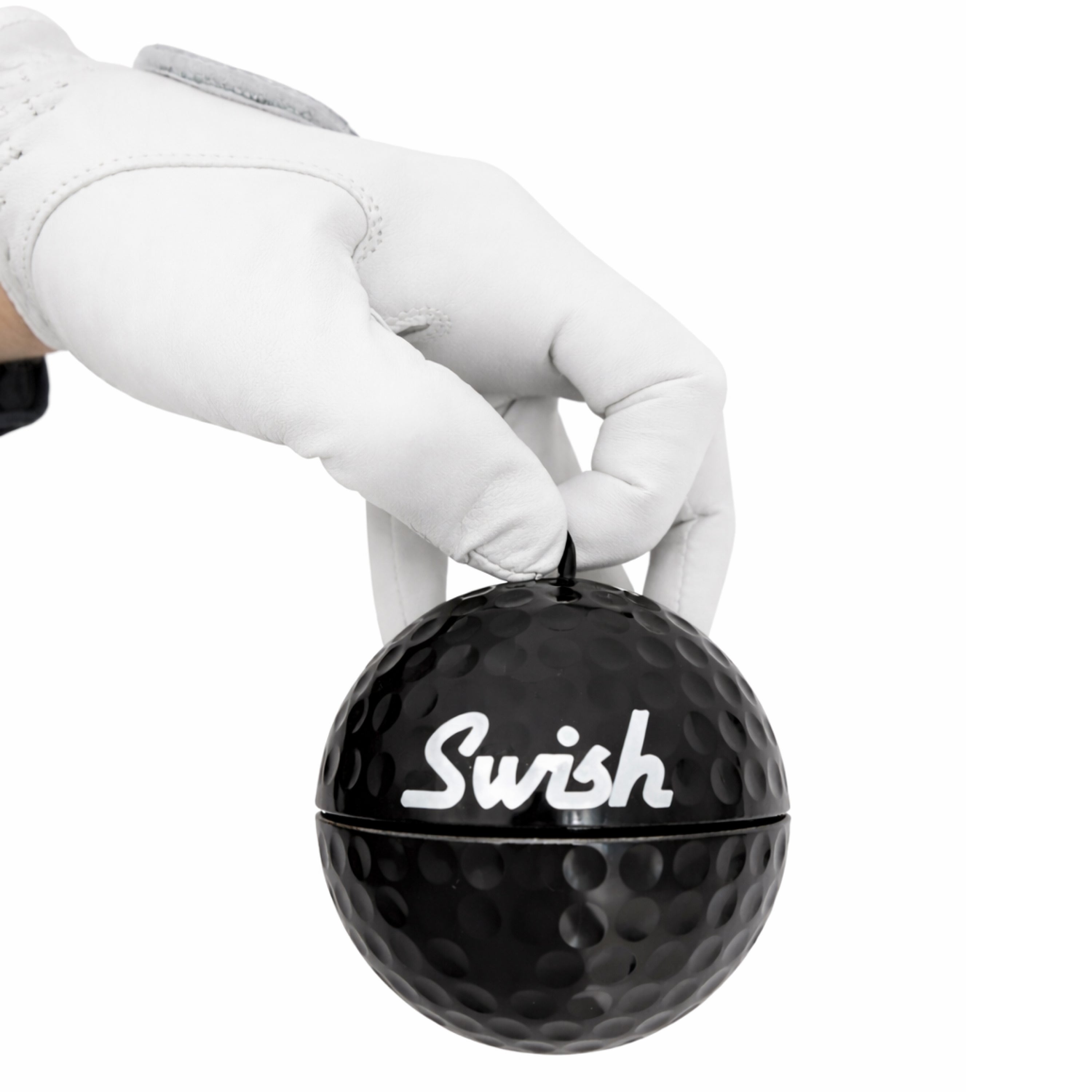 Swish 80mm portable golf ball cleaner in hand - Black